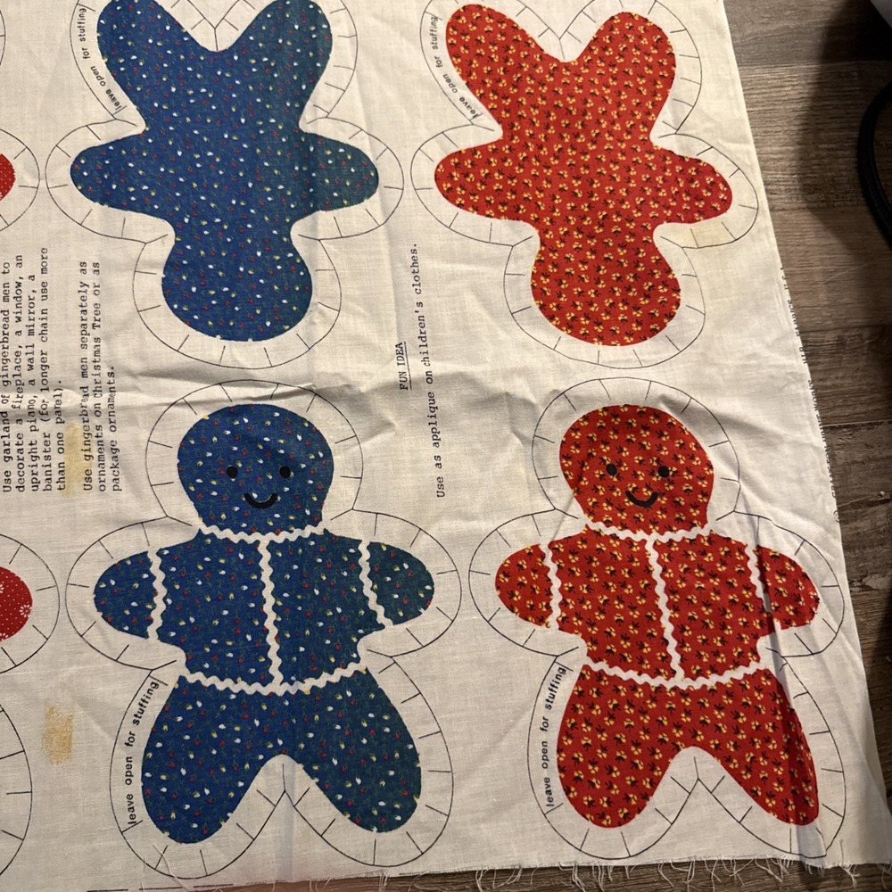 Vintage Cranston Print Works GINGERBREAD MEN Fabric Panel Christmas Decor - Picture 2 of 4